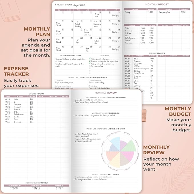 Clever Fox Christian Hourly Weekly Planner – Goal Setting Planner with Time Slots, Monthly Budget, Sermon Notes, Bible Reading Tracker (Rose Gold)