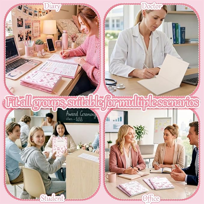 Fullhawl 6 Pack Composition Notebook College Ruled Bulk Light Pink Bow Composition Notebook Preppy Aesthetic for Back to School Supplies 110 Pages 9-3/4 x 7-1/2" Journal for First Day of School Office