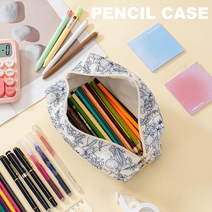 Makeup Bag Travel Toiletry Bag for Women, Small Cosmetic Bags Cute Quilted Cotton Makeup Pouch for Purse Emergency Bag Pencil Case Accessory Bag, Light Cyan