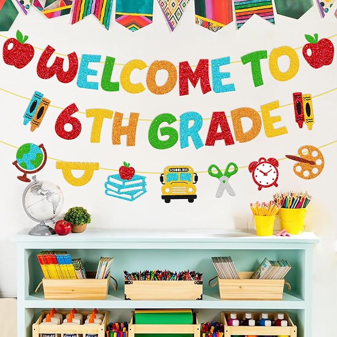 Welcome to 6th Grade Banner First Day of 6th Grade Party Decoration Welcome Back to School Hello 6th Grade Classroom Décor Elementary New Grade Theme Bulletin Board Party Supplies