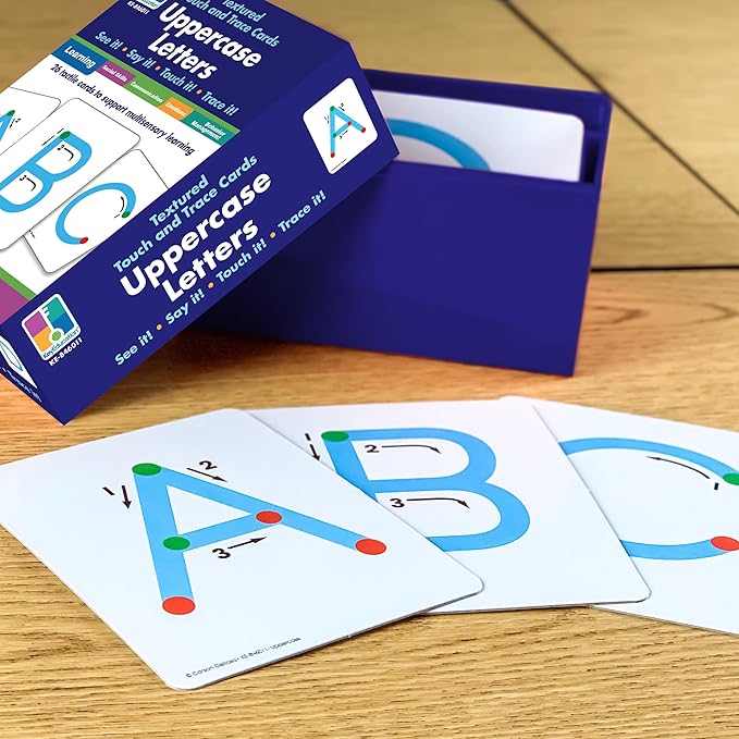 Key Education Textured Touch and Trace Alphabet Flash Cards, 26 Uppercase Letter Tracing Flashcards, ABC Preschool and Kindergarten Learning Activities