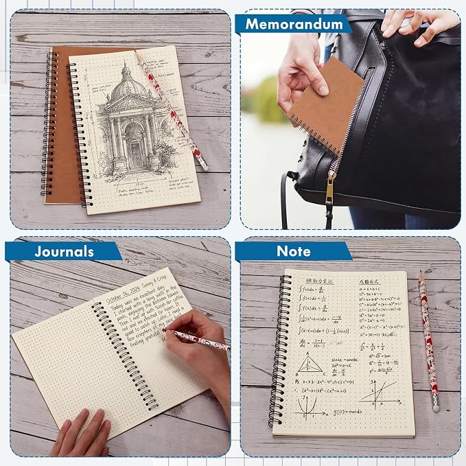 Epakh 6 Pack Spiral Notebooks A5 Bulk Back to School Hardcover Spiral Journal Notebook 5.5 x 8.3 Inch, First Day of School Journal Paper Notebook for Writing, 50 Sheets 100 Page (Dotted,Brown)