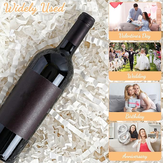 woric 10.58oz/300g Crinkle Cut Paper Shred Filler, White Shredded Paper for Mother's Day Baskets Boxes Gift Bags Wedding Birthday Holiday Party Decoration
