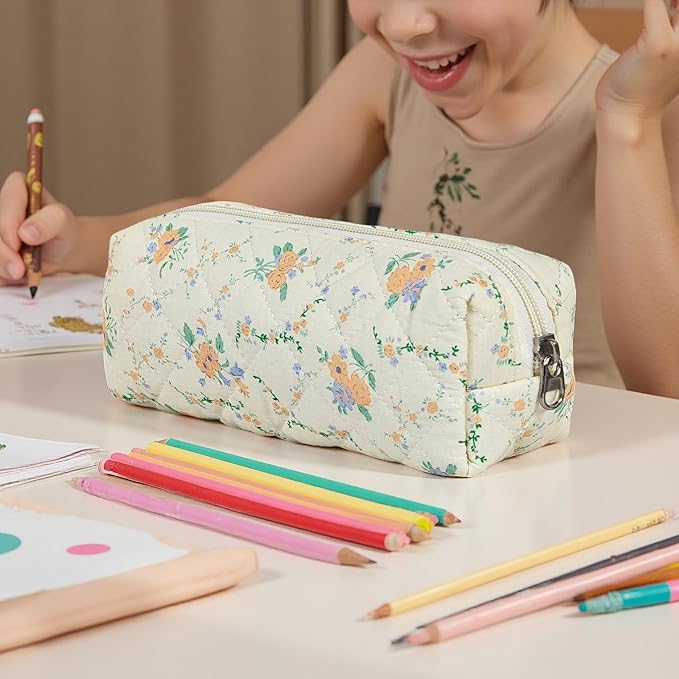 Carry bloom Pencil Pouch Cute Pencil Case for Girls Aesthetic Pencil Bag with Zipper Pen Cases School Supplies Makeup Bag (8 flower orange)