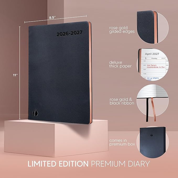 Academic Planner 2026-2027 - Rose Gold Edition, Weekly Planner and Monthly Planner – Hourly Appointment Book – Softcover Calendar, Simple Design for Productivity, June 2026 - July 2027 – 8.5 x 11