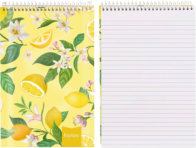 Blueline® XTREME White Steno Pad, 6" x 9.5", Top Spiral, 120 Pages, Ideal for School, Office, Notes, Lists & Planning, Lemon Garden Design (313601)