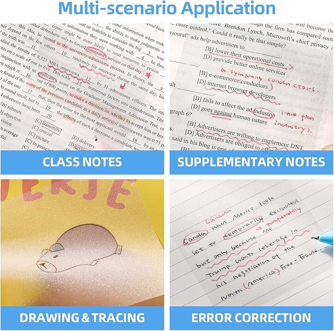 Clear Transparent Self-Adhesive Sticky Notes with Tabs, 3x3 Inches 800 Sheets of Translucent Paper for Bible Study & Indexing, See-Through, Waterproof & Repositionable, No Fading