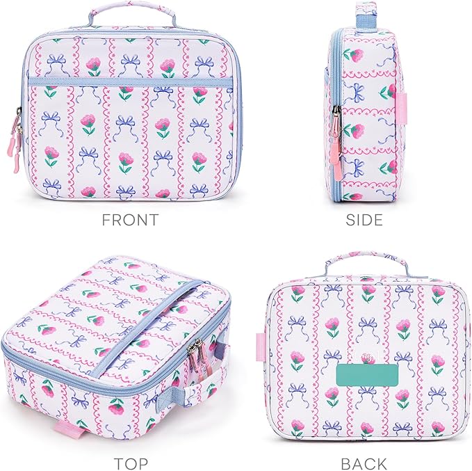 mibasies Kids Lunch Box for Girls Toddler, Insulated and Reusable Lunch Bag for School, Bowknot Rose Sky Blue