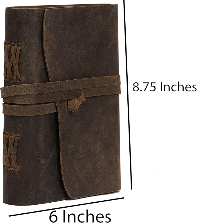 Leather Journal Travel Diary, Handmade Vintage Bound Notebook For Men & Women, Antique Finish, Genuine Buffalo Leather- Quality Unlined Paper Perfect for Notes, Art Sketchbook, 8X6 Inches, Cream