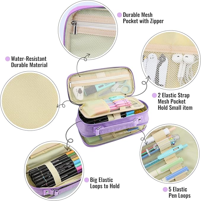 JOINPRO Large Capacity Pencil Case, 4 Compartment Pen Pouch Organizer with Double Zipper, Storage Bag for School, Office, Teen Girl Boy Men Women