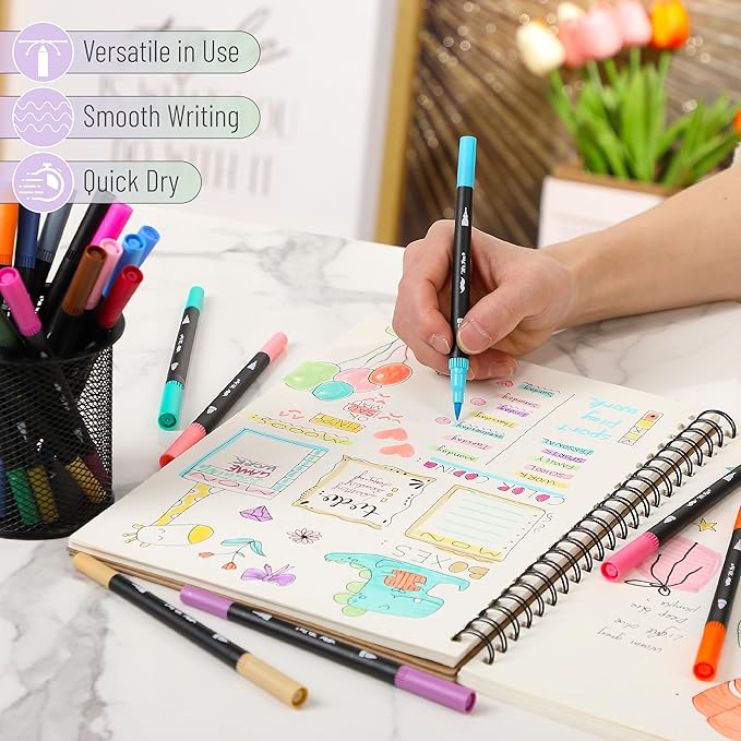 Mr. Pen- Dual Tip Brush Pens, 24 pcs, Assorted Color, Fine & Brush Tip Markers for Adult Coloring Markers for Adults