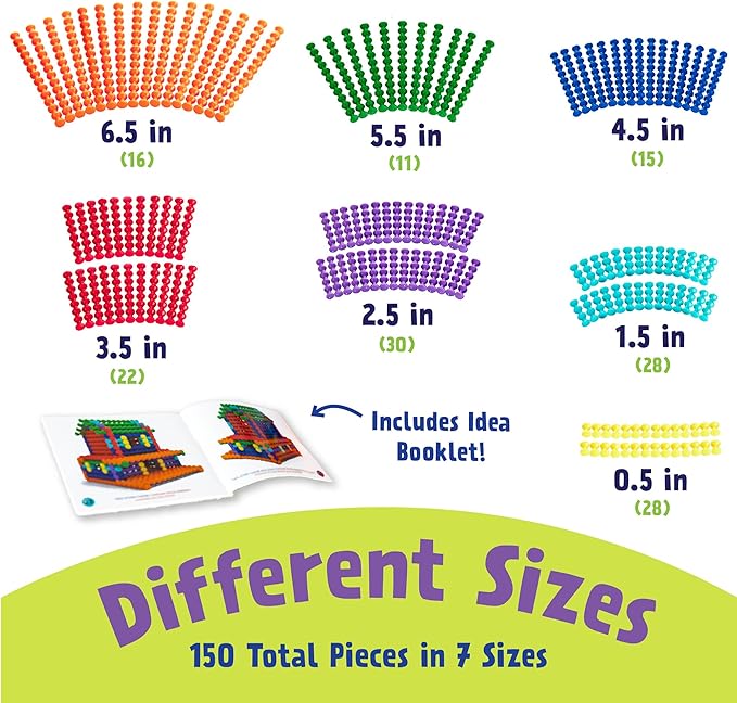 POPULAR PLAYTHINGS Playstix Construction Toy Set with Building Sticks for STEM and Classroom Use, for Kids Ages 4 and Up - 150 Piece Kit