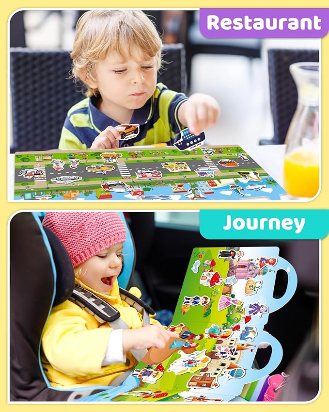 Benresive Reusable Sticker Book for Toddlers, Stickers for Kids, Travel Toys for Arts & Crafts Activities, Birthday Gift for Boys & Girls, Ocean Animals, Fairy and Vehicle Themes