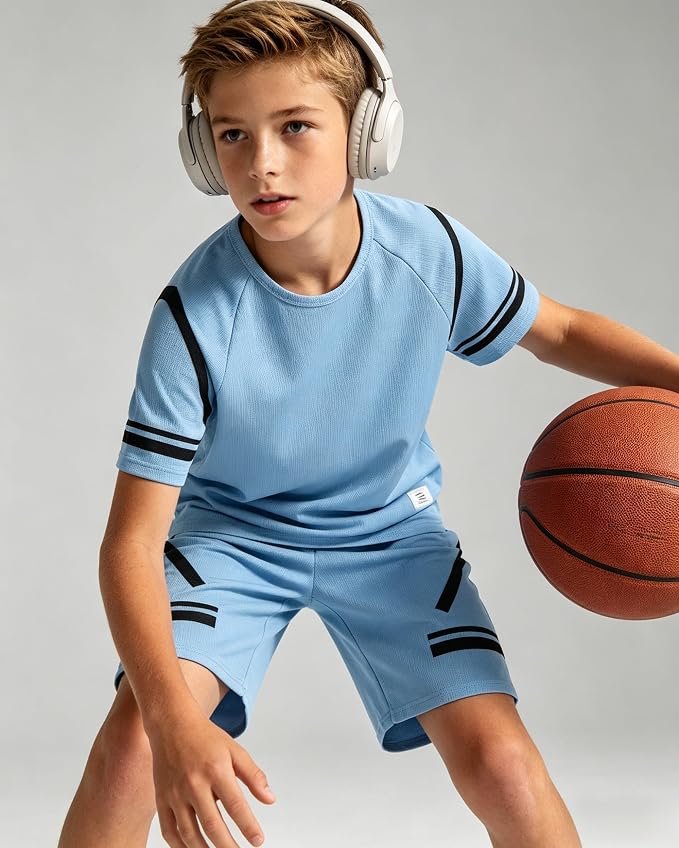 Cakaner Tween Boys Clothes Summer Simple Print T-Shirt And Shorts Set 2 Pieces Teen Trendy Outfits Size 7-14 Year