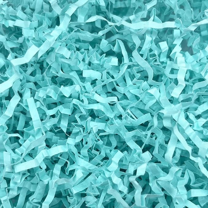 Tisspoms 1LB Aqua Cyan Crinkle Cut Paper Shred Filler, Paper Shreds for Basket Fillers, Birthday, Gift Wrapping, Anniversary, Wedding, Halloween, Thanksgiving, Christmas Gift Decor Party Filler
