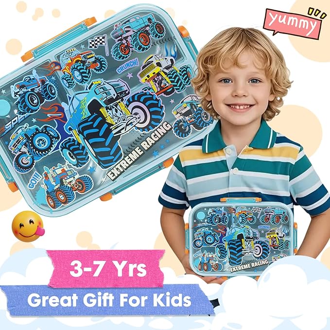 Stainless Steel Bento Lunch Box for Kids, 800ml/27oz BPA-Free Leak-Proof Food Containers with 3 Compartments, Dishwasher Safe, Back to School Students Lunches Size for Ages 3-7
