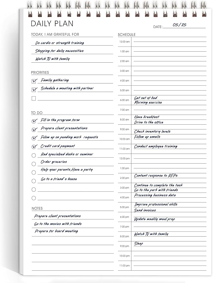 24-Hour Daily Hourly Planner with To-Do List & Priorities - 6.5" x 9.8" Schedule Planner Organizer for Office, School, Family