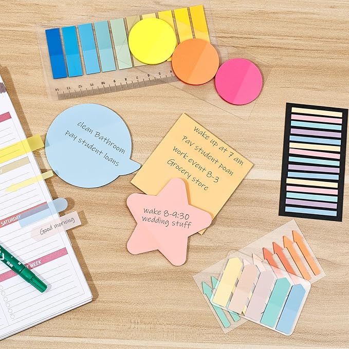 BAYTORY 1700 Sheets Transparent Sticky Notes, 4Pcs Double Maker Pens, See Through Clear Index Tabs, Self-Adhesive Translucent Memo Pads for Bible Accessories (Light Colors)