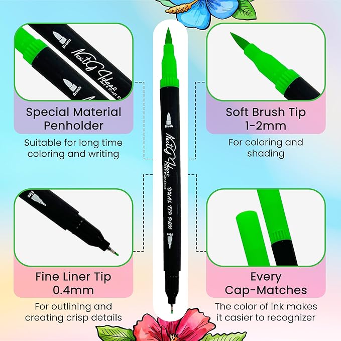 Dual Tip Brush Art Marker Pens, 80 Unique Color, Water-Based Ink, Fineliner & Brush Tip Pens for Arts Lover Adults, Coloring Drawing Book, Calligraphy Writing, Sketching and Doodling