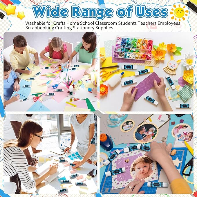 Zubebe 200 Pcs White Glue Stick Bulk Back to School Gifts First Day Sets 0.32 oz Washable Glue Stick for Crafts Home Classroom Prize Party Supplies Scrapbooking Crafting Supplies (Crayon)