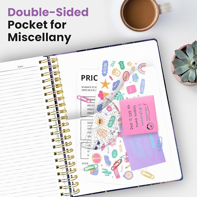 Large Spiral Lined Notebooks for Work with Removable Dividers & Tabs, 8.5"x11" Pretty Hardcover 5 Subject Notebook Journal for Women, College Ruled, for Study & Office, 280 Pages,Cosmic Amethyst