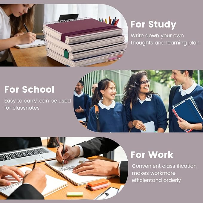 Yoment 5 Subject Notebook College Ruled, 300 Pages Spiral Notebook with Removable Divider Tabs，Hardcover 8 x 10 Inches College Ruled Journal 1 Inner Pocket for School College Work Office Home,Blue