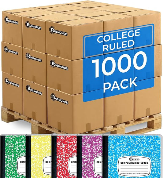Rosmonde 1000 Pack (Pallet) Composition Notebook Bulk, College Ruled, Pallet of Composition Notebooks, 100 Sheets (200 Pages), 9-3/4 x 7-1/2, Bulk Notebooks for School & Office, 4-7 Days Transit