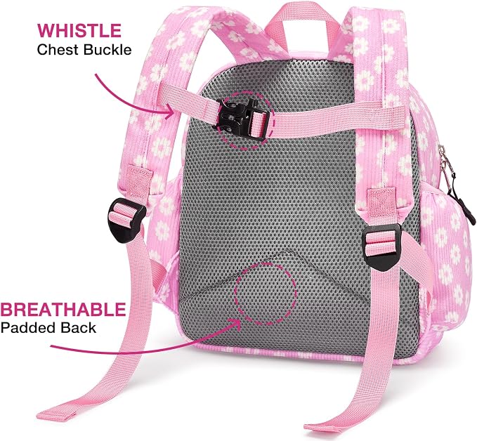 STEAMEDBUN Corduroy Toddler Backpack for Girls 2-4: Kids backpack for Boys Girls - 12 inch Preschool Kindergarten Backpacks - Pink Daisy