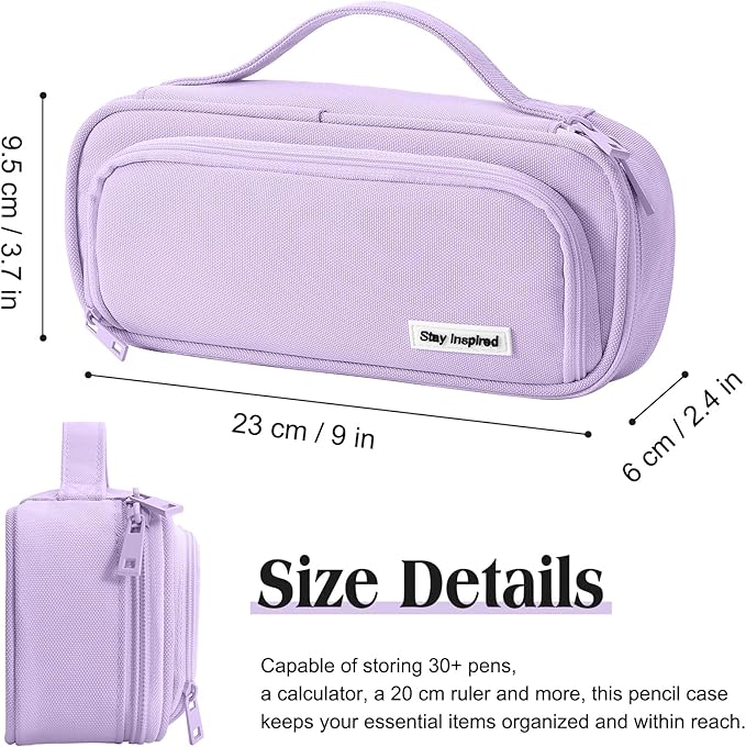 Ralnitote Large Pencil Case for Girls and Boys, Aesthetic Pencil Case Organizer with Handle, Cute Pencil Pouch for School & Office Supplies-Purple