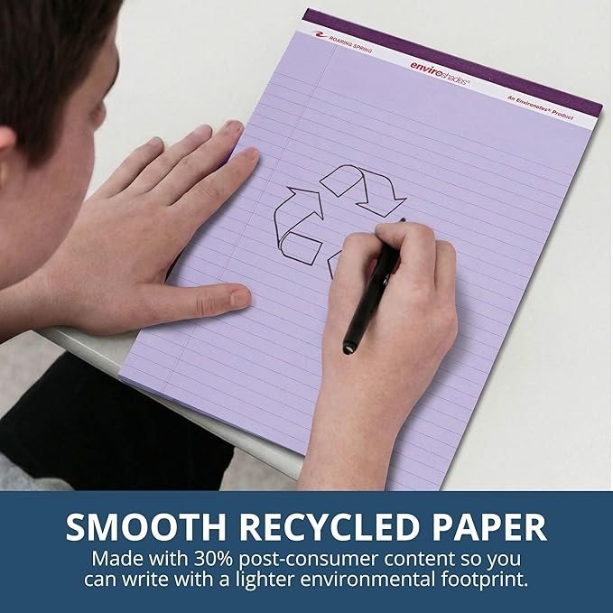 Roaring Spring Enviroshades Recycled Orchid Legal Pads, Case of 72 Pads, 8.5" x 11" 50 sheets of Legal ruled 15# Recycled Purple Paper Per Pad, Proudly made in USA!, Micro-Perforated