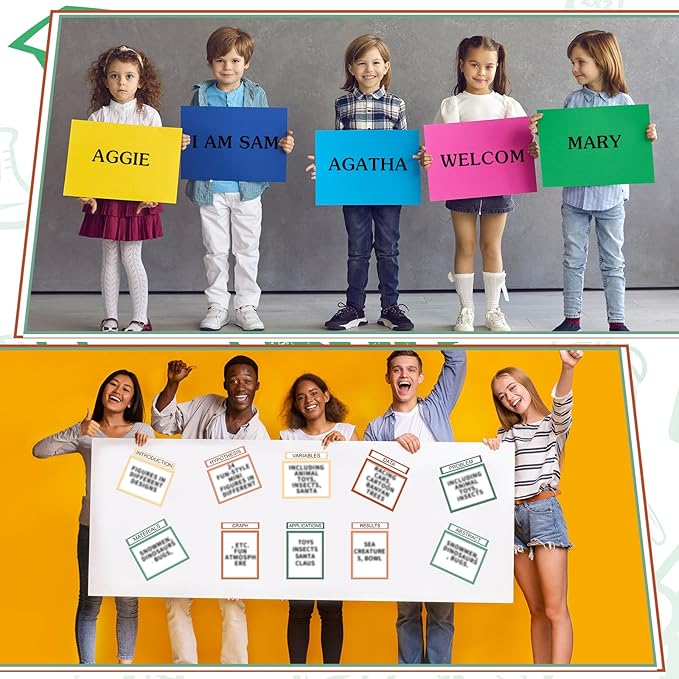 PerKoop 36 Sheets Science Fair Board Poster Boards Supplies 24 Self Adhesive Presentation Subtitles 4 Science Fair Project Titles 8 Personalized Letter Sticker for Classroom(Boho Color)