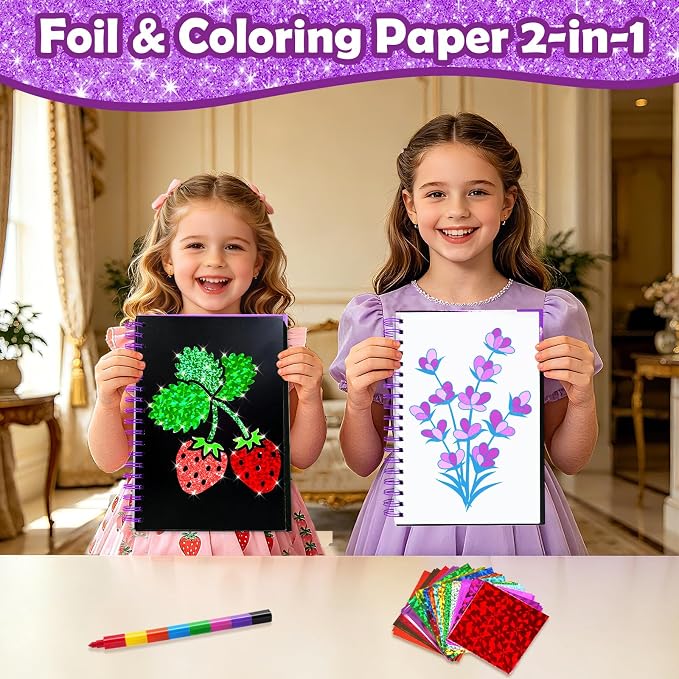 FUNNYB&G Mess-Free Foil Art Craft for Girls Ages 4-10, Kids Birthday Gift