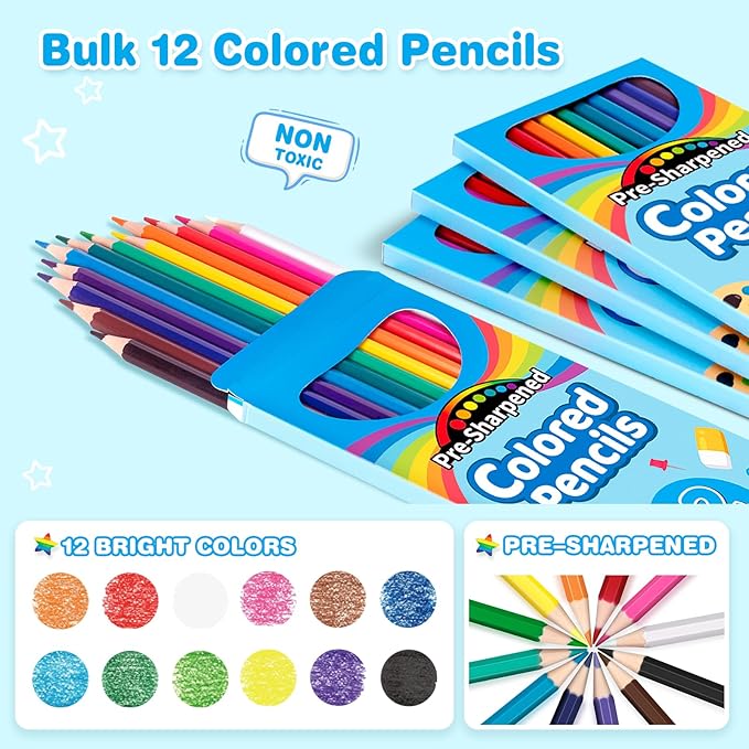 V-Opitos 168 Count Colored Pencils for Kids, 14 Pack Bulk Colored Pencils, 12 Colors Pre-Sharpened Coloring Pencils, Teacher Supplies, Classroom Prizes, Back to School Supplies, Kids Party Favors