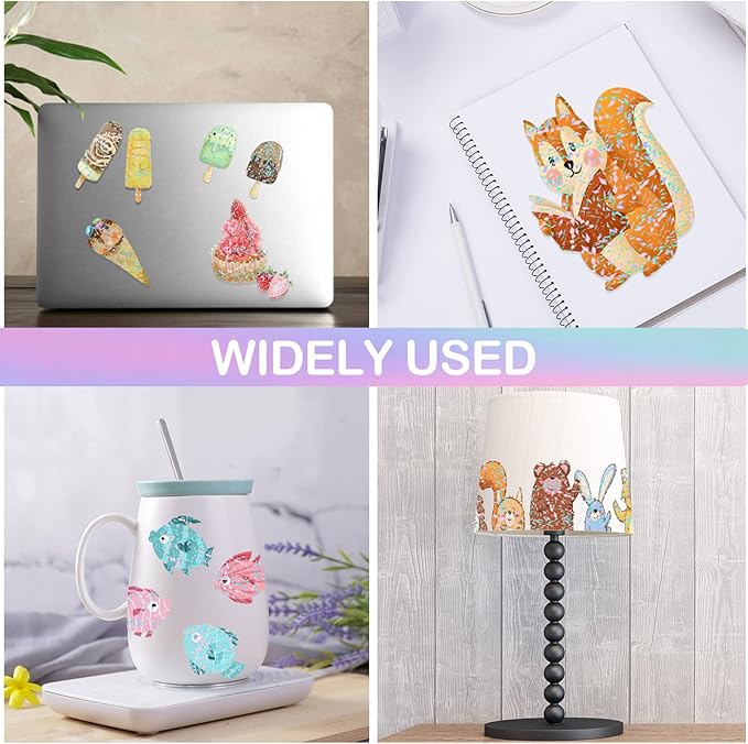 36 Sheets Holographic Laminate Sheets Clear Holographic Sticker Paper Self Adhesive Laminating Sheets Transparent Glitter Waterproof Vinyl Film for Sticker Paper, 8.5 x 11 inch Gem Patterns