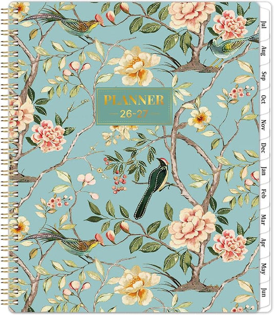 Planner 2026-2027 / 9'' x 11'' Academic Planner 2026-2027, July 2026 - June 2027 Academic Calendar with Weekly and Monthly Planning Page, Planners 26-27 with Tabs, Premium Thick Paper, Strong Gold Twin-wire Binding, Back Pocket - Floral