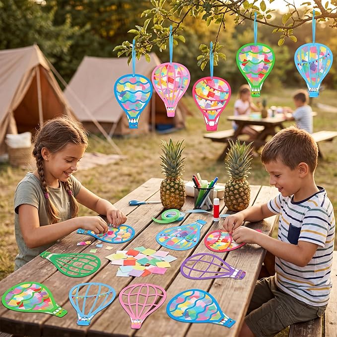 Renbuzhu 48PCS Back to School Crafts: Paper Hot Air Balloon Suncatchers DIY Kits, Summer Window Stained Glass Effect Art Supplies