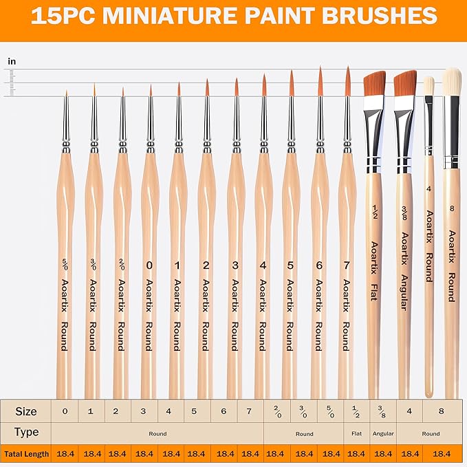 Miniature Brush Dry Brushes, Aoartix 15 Pcs Model Paintbrush Set for Acrylic Oil Watercolor Face, Detail Dry Brushes for Models Miniatures Small Digital Crafts Painting Supplies- Triangular Handles
