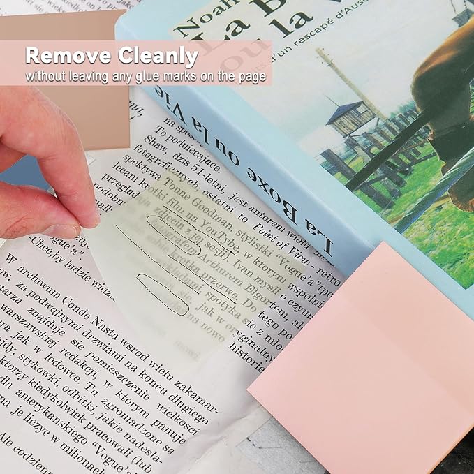 8 Pads Transparent Sticky Notes, 3x3 inch Pastel Clear Sticky Notes, 400 Sheets Self-Adhesive Waterproof Translucent See Through Sticky Note for Annotation College School and Office Supplies