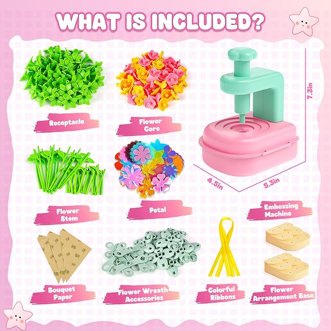 beefunni Flower Bouquet Craft Kits, DIY Crafts for Kids Ages 4-6-8, Upgrade Wreaths & Colorful Flowers Toys for 4 5 6 7 8+ Year Old Girl Birthday Gifts Ideas Educational Activities for Toddler