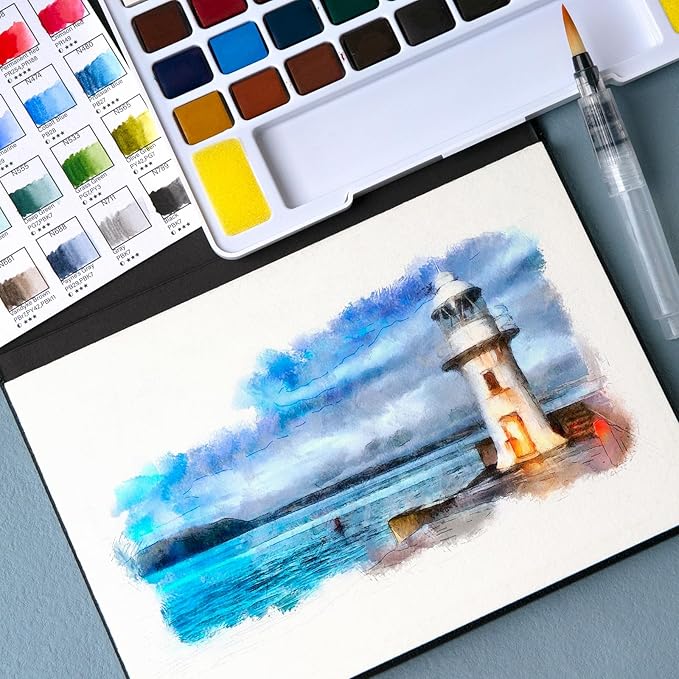Woomer Watercolor Paint Set, 36 Vibrant Colors with Water Brush & 10 Premium Cotton Watercolor Papers (32K), Perfect for Beginners, Hobbyists and More