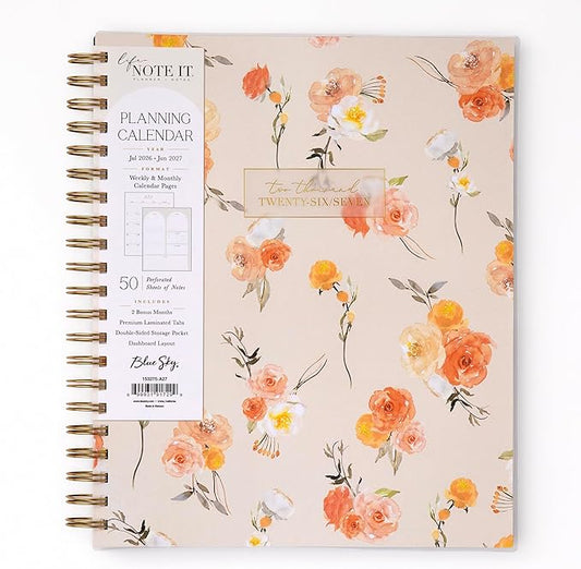Blue Sky Life Note It 2026-2027 Academic Year Weekly and Monthly Planner, July 2026 - June 2027, 8.5” x 11”, Flexible Cover, Laminated Tabs, Wirebound, Storage Pocket, Hannah