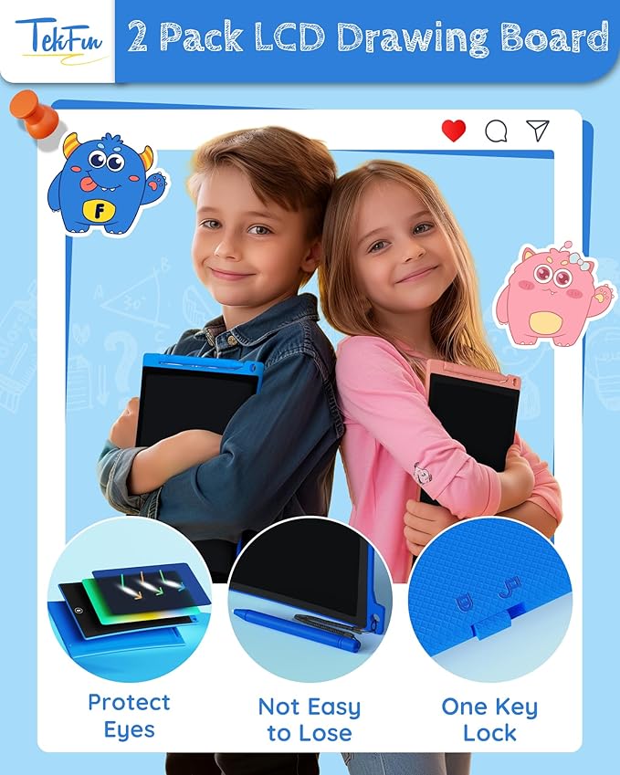 TEKFUN Kids Toys, 2 Pack LCD Writing Tablet with Anti-Lost Stylus,10in Coloring Doodle Board Magic Drawing Pad, Car Trip Educational Toys Birthday Gift for 3 4 5 6 7 Girls Boys Toddlers