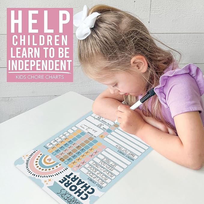 Hadley Designs Magnetic Chore Chart for Kids – Reward Chart for Kids, Dry Erase Responsibility Board for Children at Home, Fridge Behavior Tracker for Daily & Weekly Tasks, Boho Toddler Chore Board