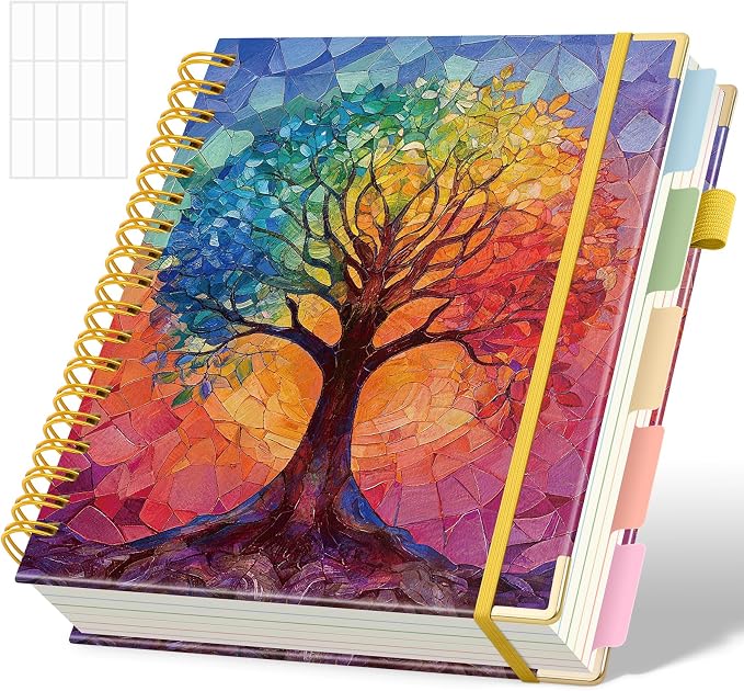 SKYDUE Sprial Notebook With Dividers Tabs, 5 Subject Notebook College Ruled