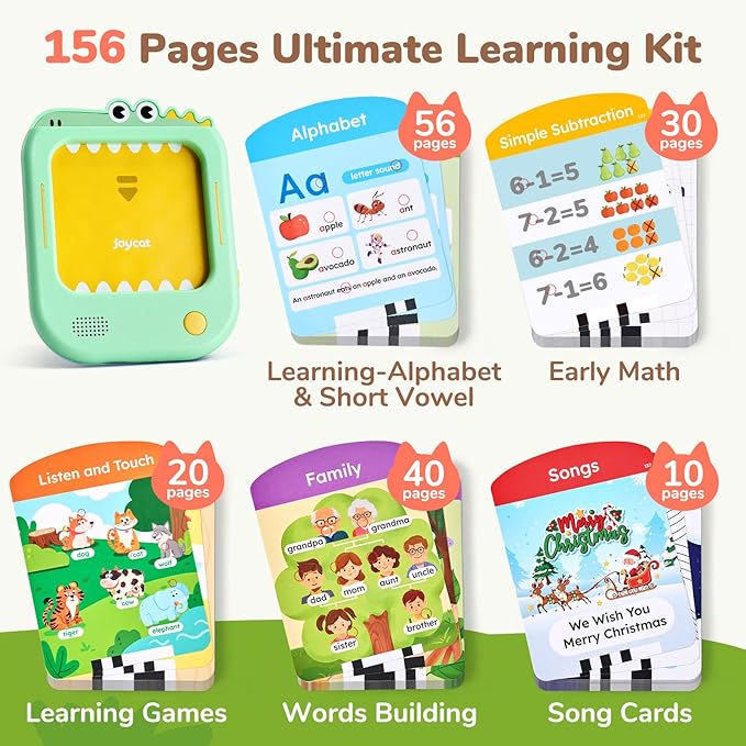 JoyCat Kids Learning Tablet, Learn to Read with 156 Pages, 600+ Words, 40+ Themes, 100+ Interactive Games, Phonics Talking Flash Cards, Screen-Free Toddler Learning Toys Gifts for 2-6 Year Old