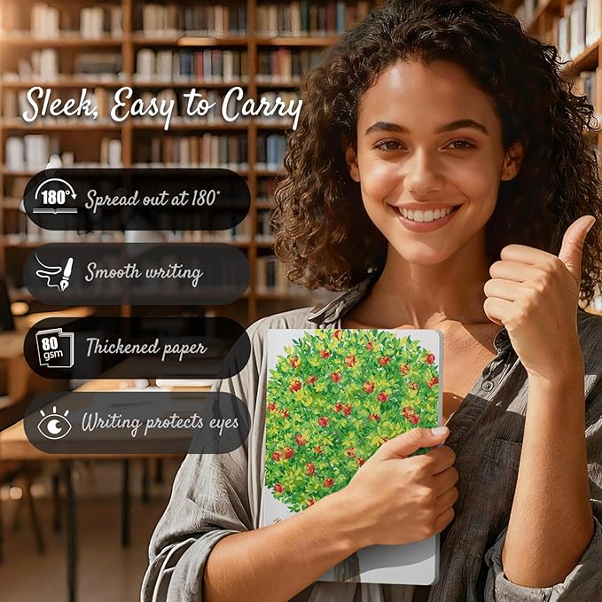 Stitched Composition Notebooks 2-Pack with Unique Art Designed Cover, A5 Lined Diary, Lay Flat Design, 80 Pages Workbooks, Thicked Paper Writes Smoothly for School and Office (Apple Tree)