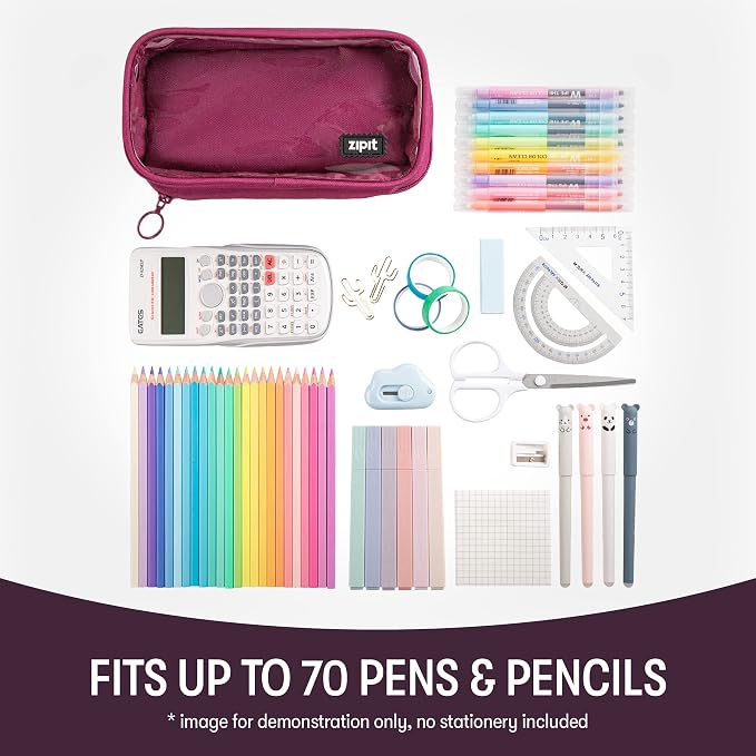 ZIPIT Half & Half Pencil Case for Girls, 3-Compartment Zipper Pouch | Clear-front pencil case for school, dedicated organizer panels, holds up to 70 pens & pencils, durable easy-care polyester