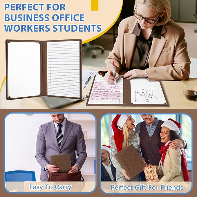 Feifeiya 6 Sides Dry Erase Notebook Portable Whiteboards Notebook Small Reusable College Ruled Lined Board Folding Mini Travel Dry Erase White Board for Office Study (Brown,A4: 9 x 12 Inches)