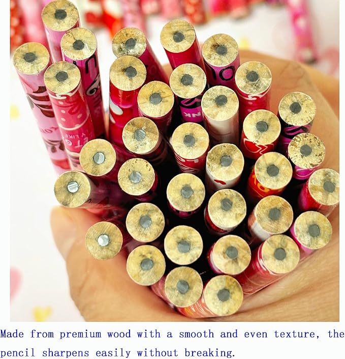 72PCS Valentine Wooden cased Pencils for Kids with Erasers, Wood Wedding Golf Pencils for School,Drawing,Gift (72PCS, Valentine's Day)