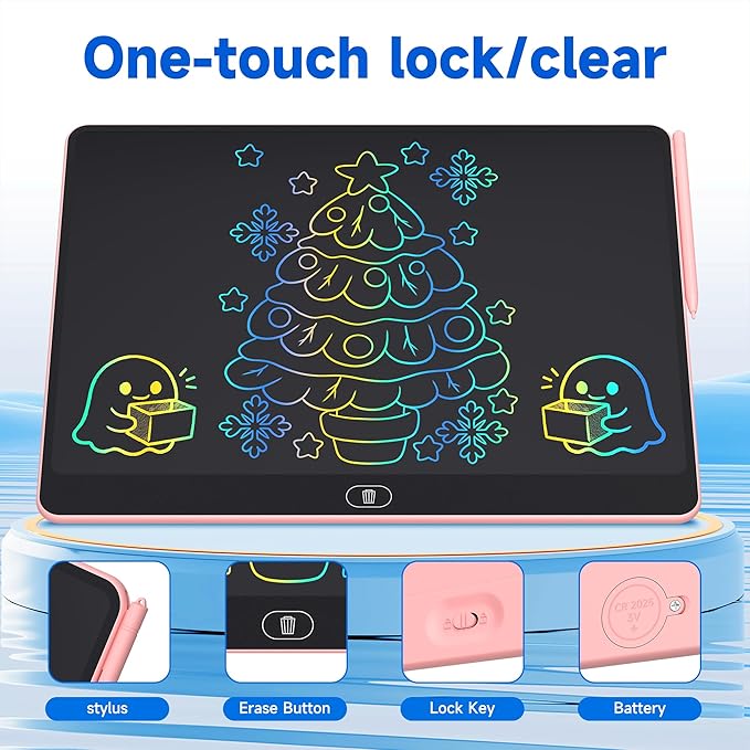 16 Inch LCD Writing Tablet for Kids 2 Pack, Large Drawing Board Doodle Pad, Colorful Screen Erasable Sketch Tablet, Travel Toys and Reusable Learning Gift for Boys Girls (Pink)